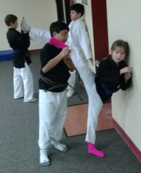 Pink socks help us stretch better.